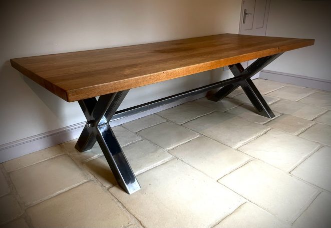Oak and Steel Dining Table Handmade solid oak and steel dining table made in Hampshire, UK